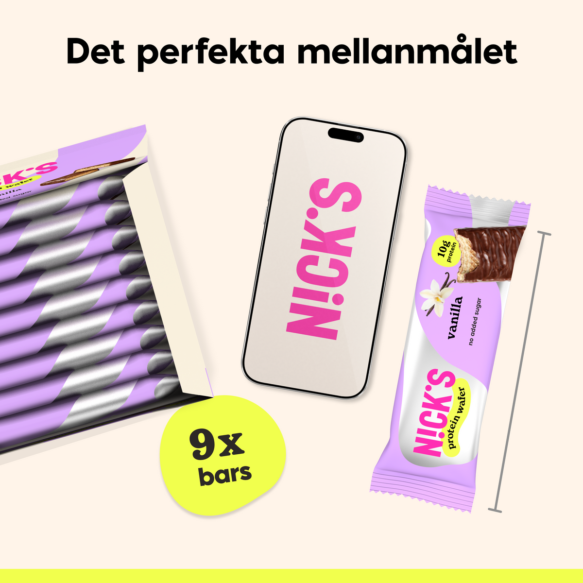 N!CK’S Vanilla Protein Wafer 9-pack, a sugar-free protein snack for everyday enjoyment